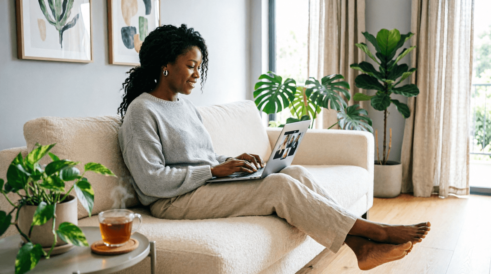 Person attending an online therapy session from home in Kenya